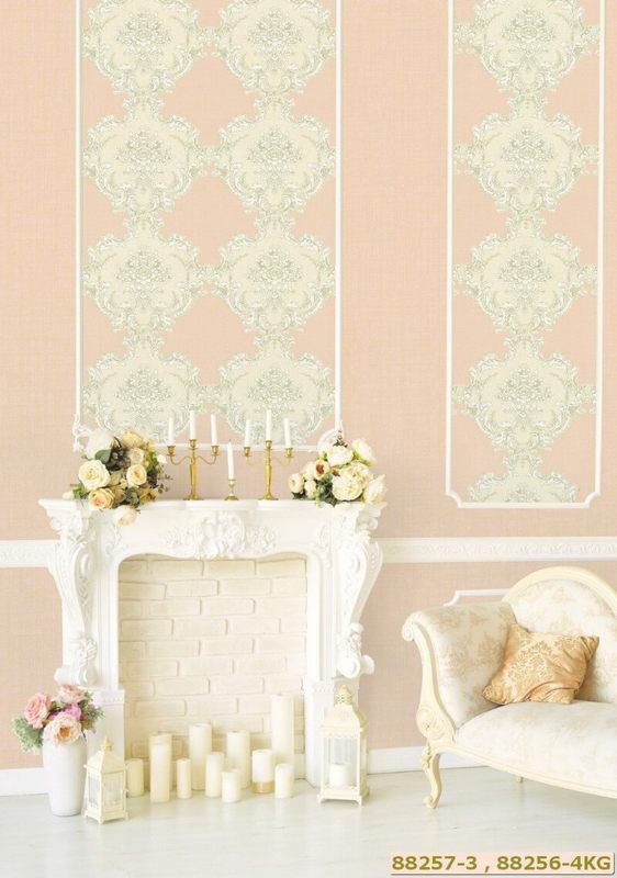 Giấy dán tường tân cổ điển với màu sắc pastel khiến phòng khách trở nên bừng sáng và đầy thu hút